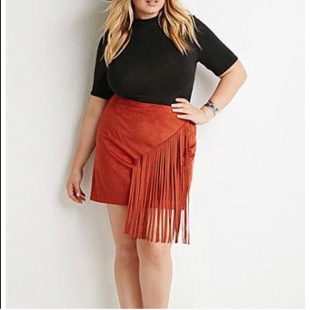 Soft Suede Asymmetrical Fringe Skirt